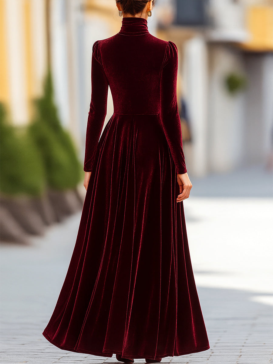 Women's elegant longline dress, high waist & pleated skirt with a stylish mock neck, great for special occasions.