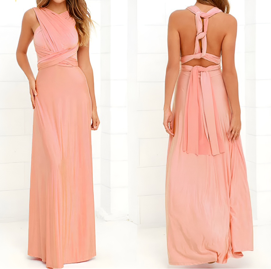 Women's multiway wrap maxi dress, convertible elegant evening gown. Perfect for special occasions & formal wear.