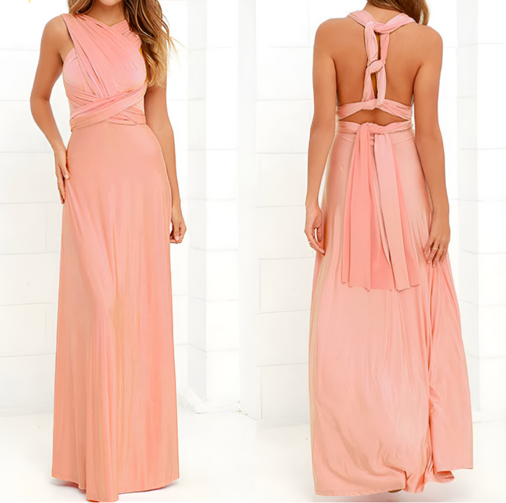 Women's multiway wrap maxi dress, convertible elegant evening gown. Perfect for special occasions & formal wear.