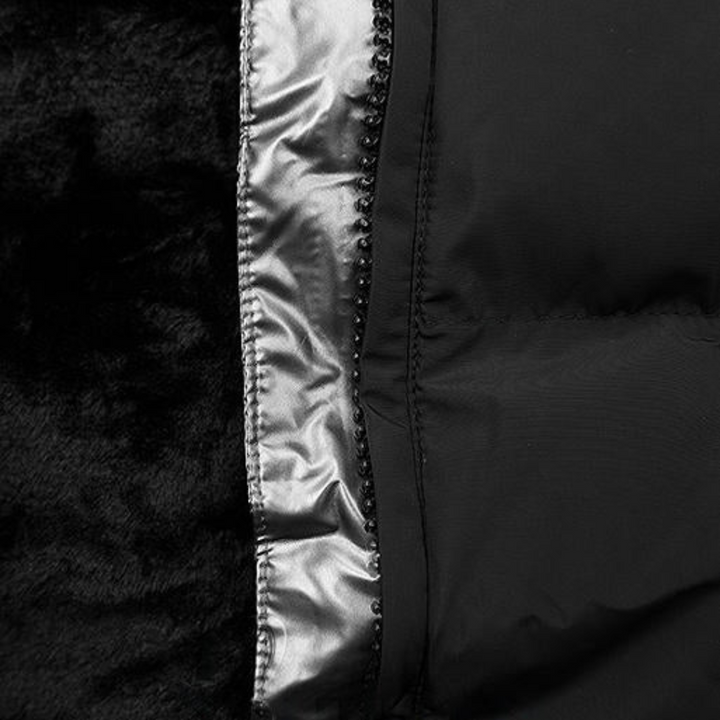 Full-length shot of a women's warm, hooded waterproof winter jacket, perfect for severe cold weather.