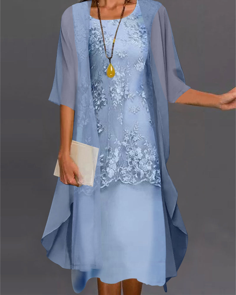 Elegant women's two-piece dress in flowing fabric, perfect for formal events, parties, or stylish casual wear.