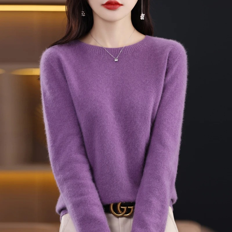 Comfortable women's luxury sweater, a soft, warm round neck knit ideal for elegant winter fashion.