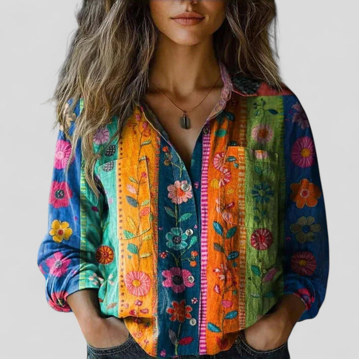 Women's comfortable gradient blouse shirt, perfect for casual spring & summer everyday wear.