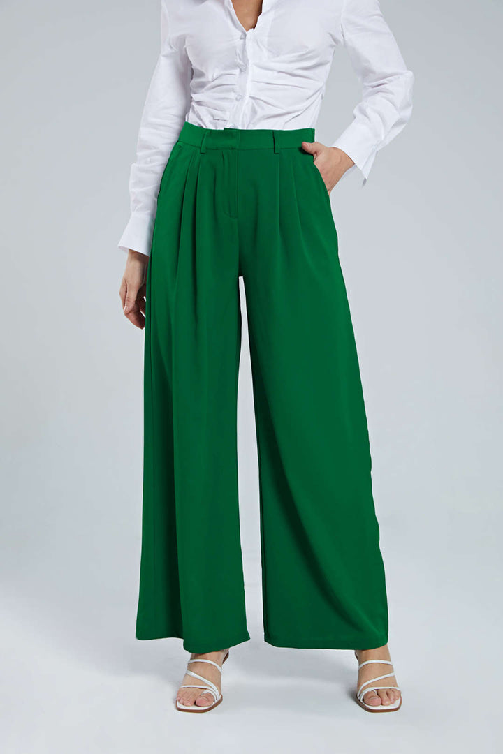 Sophisticated women's high waist pleated wide leg pants, perfect for office wear or elegant casual.