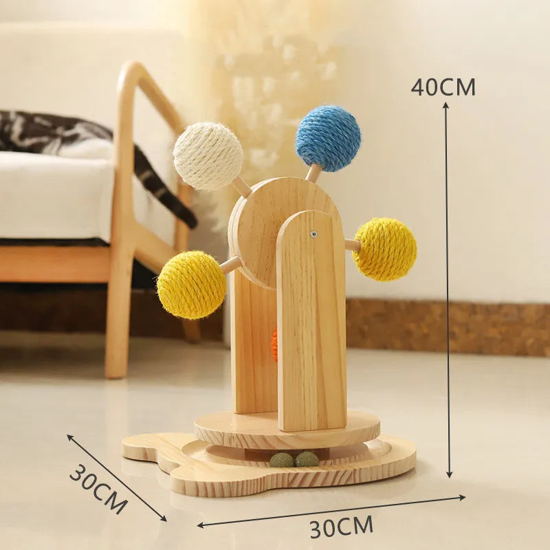 Engaging cat scratching board & interactive Ferris Wheel toy with play balls, promoting active and healthy feline play.