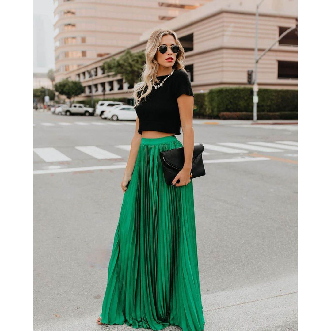 Women's Pleated Maxi Skirt - High Waist