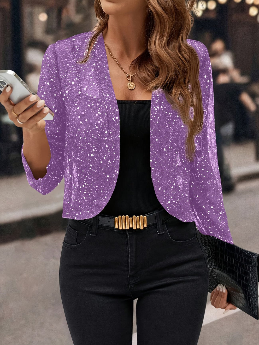 Glamorous women's glitter cardigan jacket, a festive statement piece for evening and party wear.