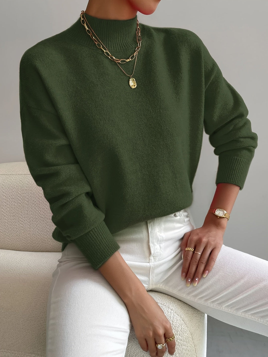 Chic ladies' high neck sweater, a versatile casual knit for winter.