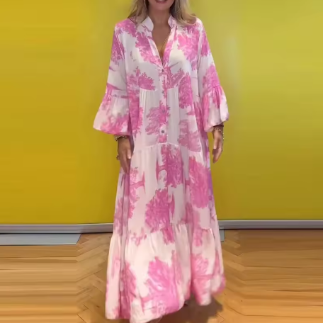 Elegant women's floral midi wrap dress with all-over tree design, perfect for romantic summer occasions.