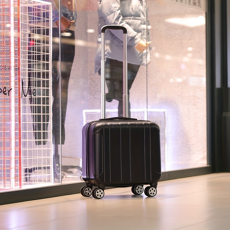Durable unisex carry-on suitcase, 18-inch, featuring silent multi-directional spinner wheels for easy travel.