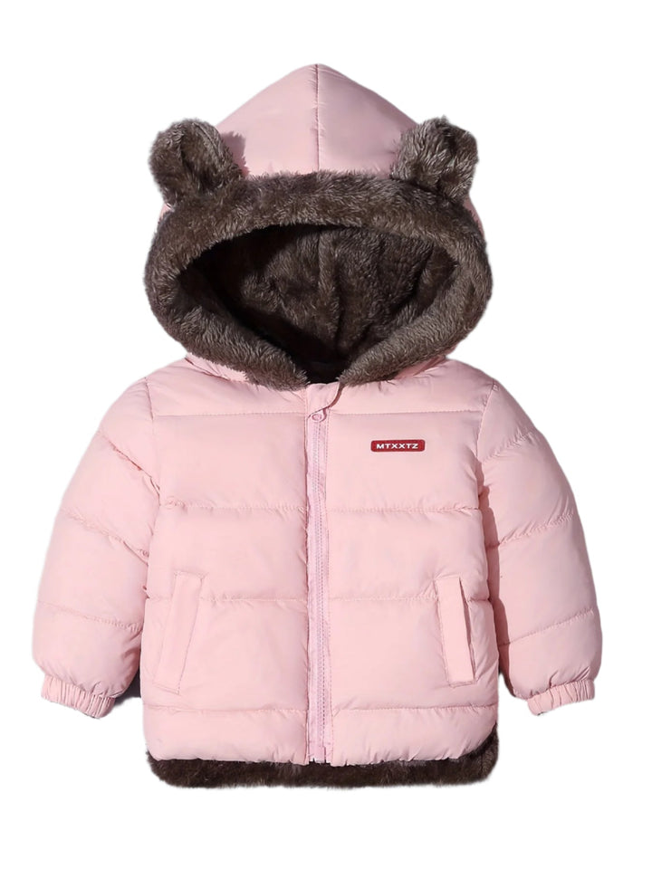 Durable children's Bear Hug winter outerwear with fun bear ears, ensuring warmth & comfort for kids.