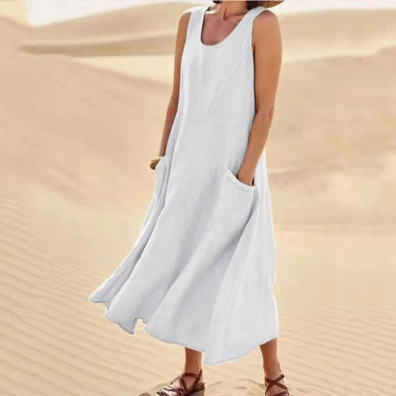 Elegant sleeveless summer dress for women with pockets; perfect for effortless style & comfort.