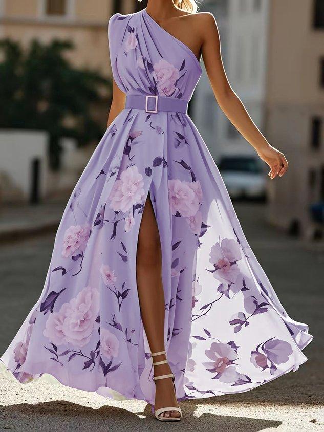 Sleeveless one-shoulder ruched A-line maxi dress for women, an elegant choice for evening & formal wear.
