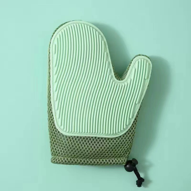 Ergonomic cat grooming glove with gentle silicone nubs for effective fur removal & comfortable massage.
