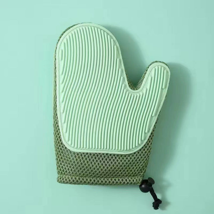 Ergonomic cat grooming glove with gentle silicone nubs for effective fur removal & comfortable massage.