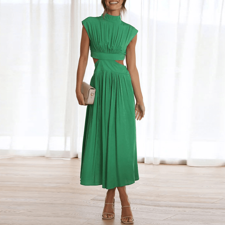 Flowy pleated midi dress for women, a versatile and elegant choice for formal or casual chic events.