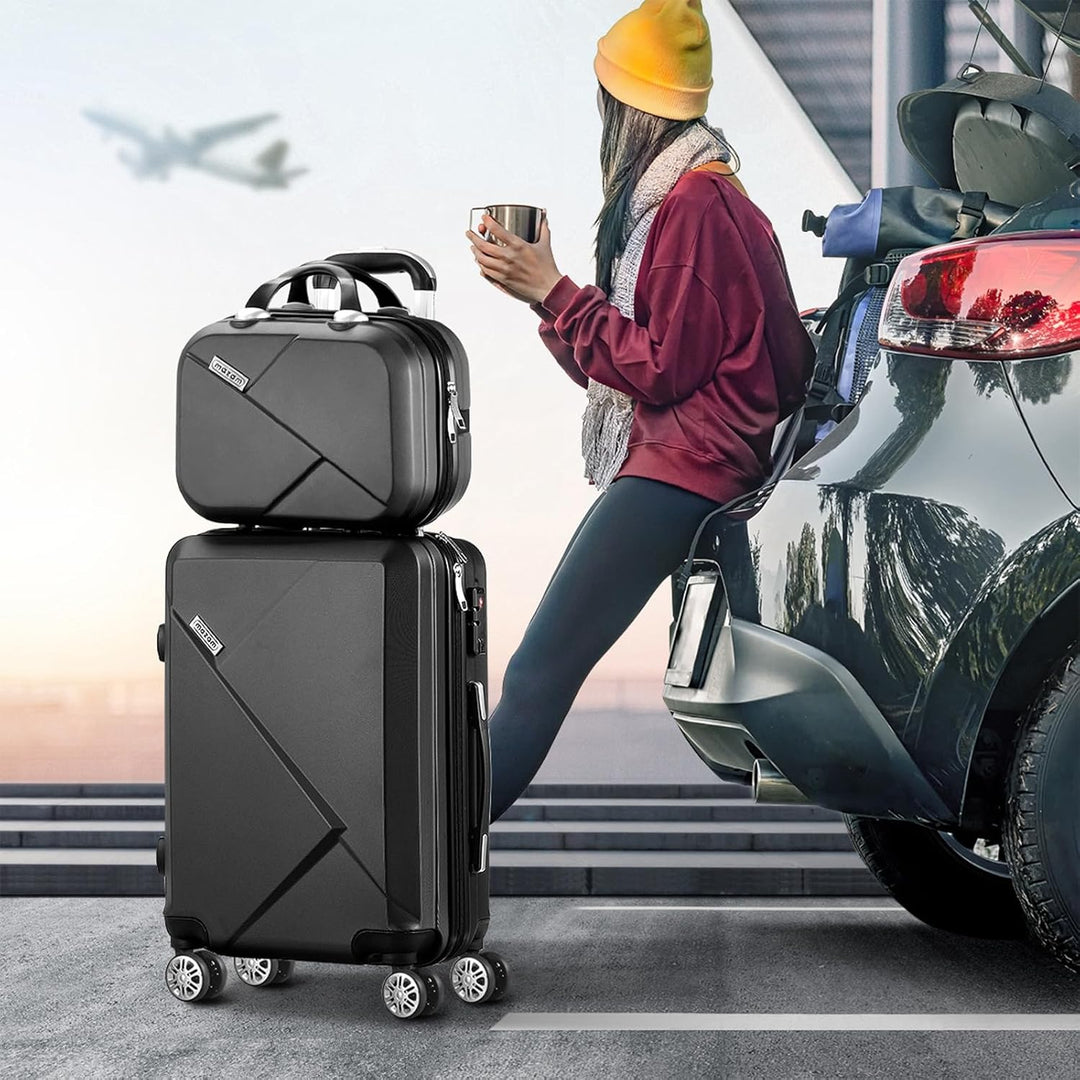 Sleek hard shell trolley bag set with spinner wheels and built-in TSA lock for easy travel.