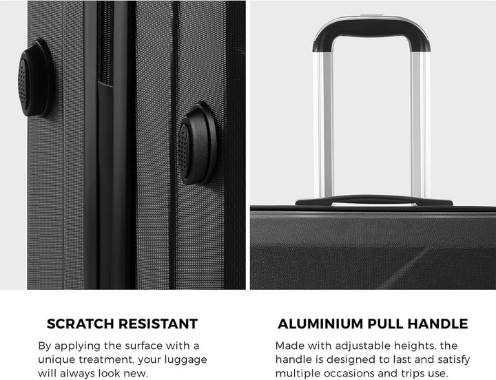 Compact carry-on & spacious checked hard shell luggage, both with spinner wheels & TSA lock.