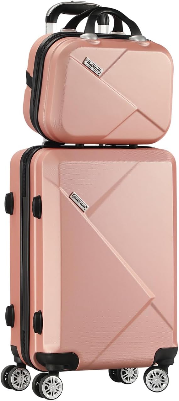 Durable carry-on luggage set with secure hard shell design and multi-directional spinner wheels.