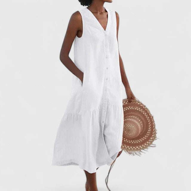 Relaxed fit women's summer dress. Lightweight, comfortable & flowy, ideal for vacation or casual days.