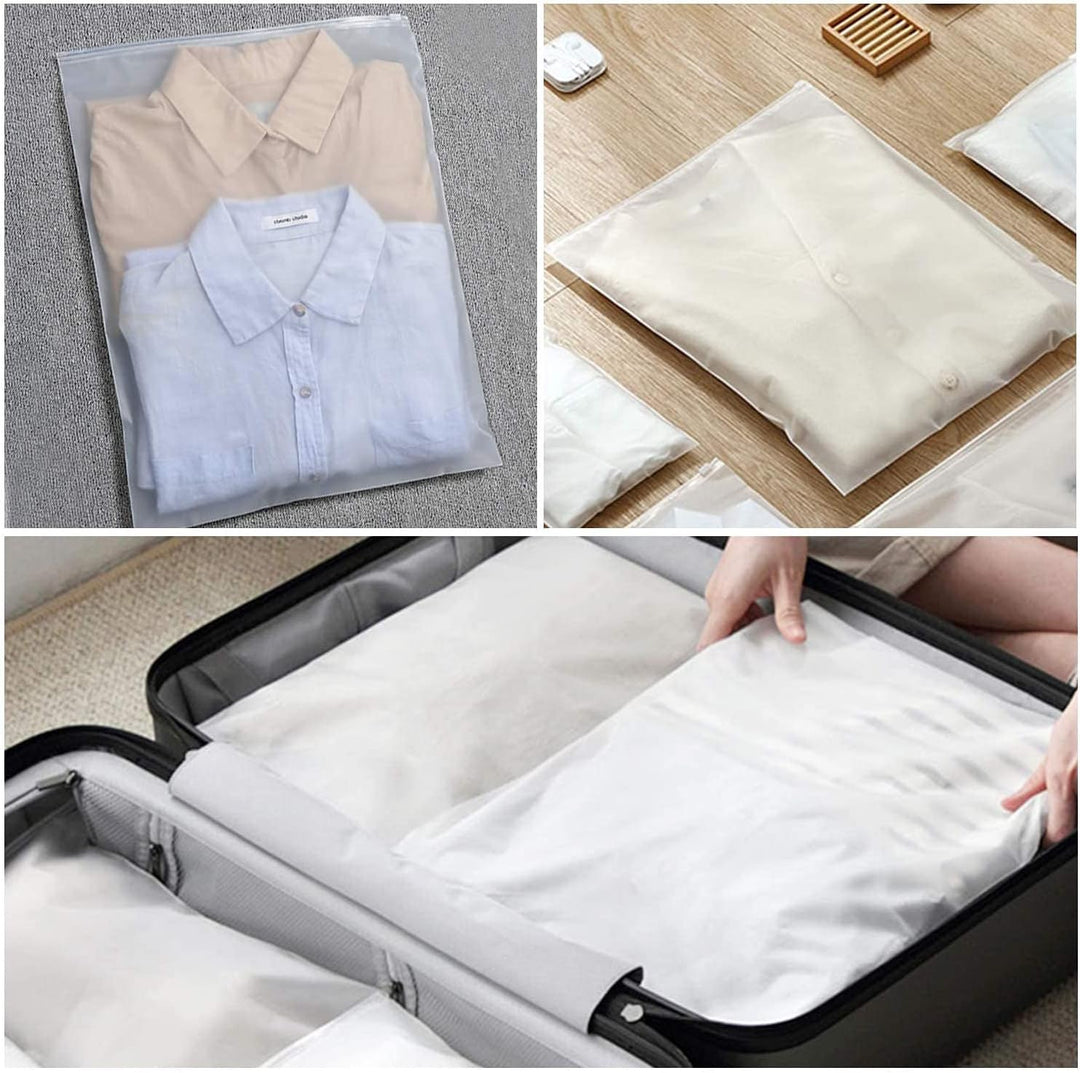 Multi-purpose frosted plastic zip bags, 20-pack, for storing garments & travel essentials.
