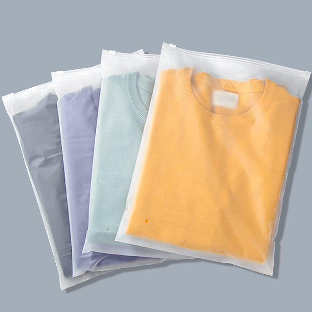 Organize your home with 20 frosted reusable zip storage bags for clothing & linen protection.