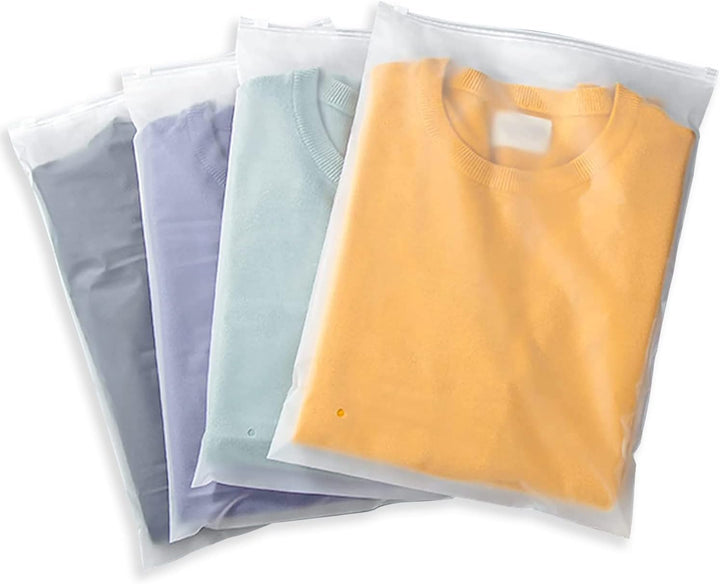 Semi-clear frosted zip storage bags, 20-pack, for easy identification & garment protection.