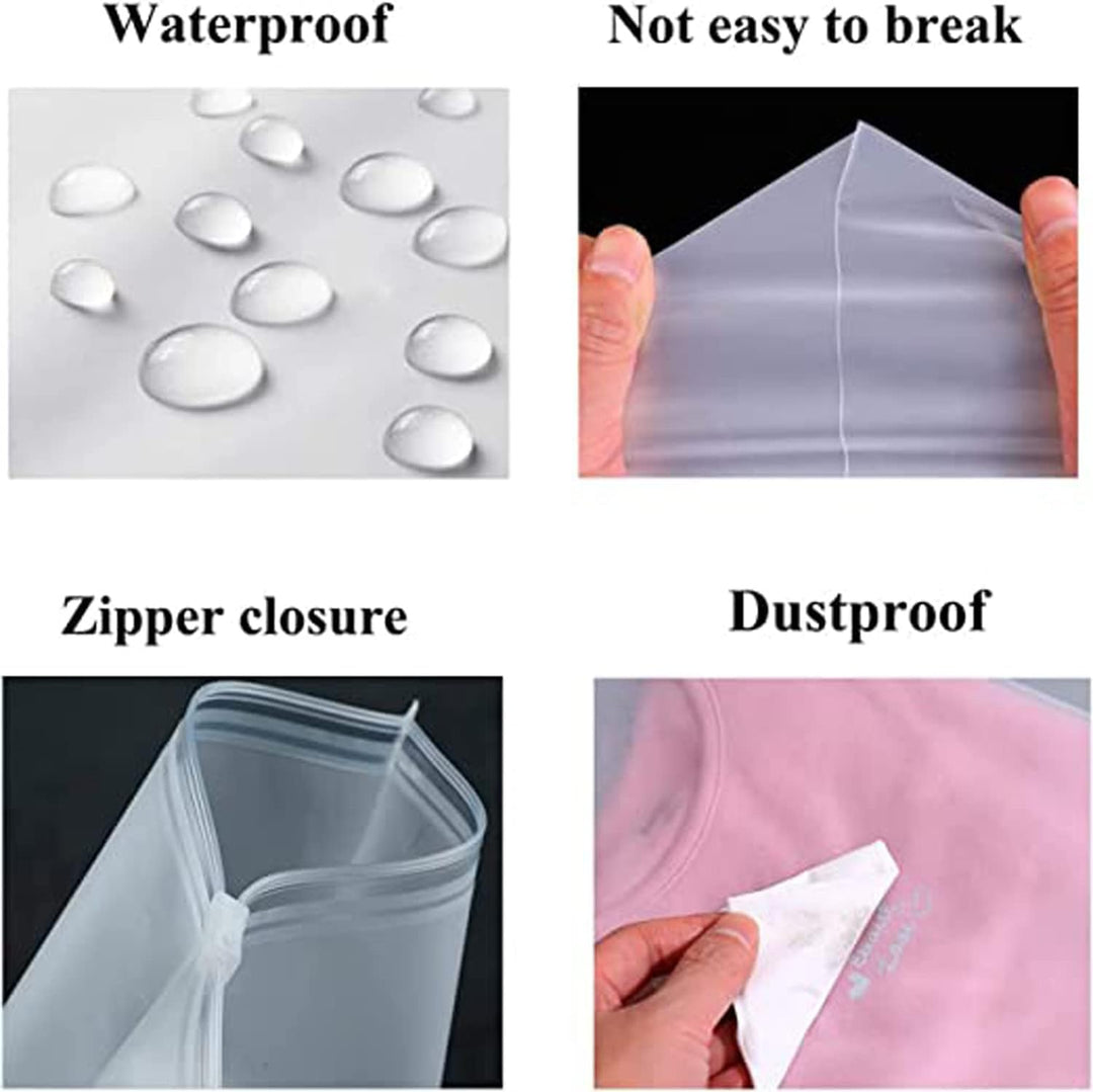 Reusable 20-pack frosted zip storage bags for sustainable clothing protection & travel packing.