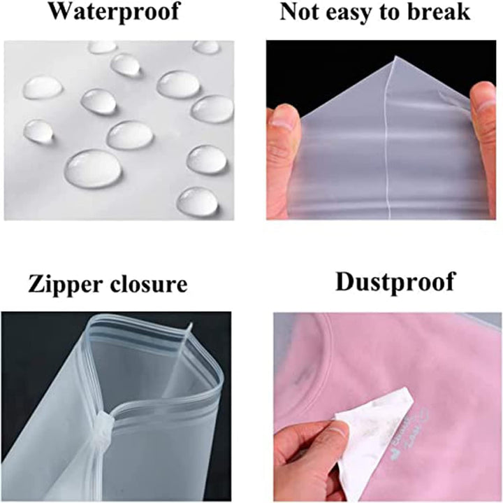 Reusable 20-pack frosted zip storage bags for sustainable clothing protection & travel packing.