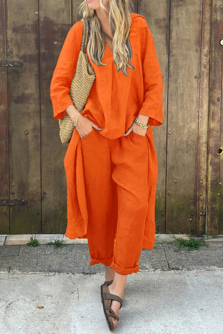 Women's breathable two-piece set, stylish & comfortable for spring & summer fashion. Versatile casual outfit.