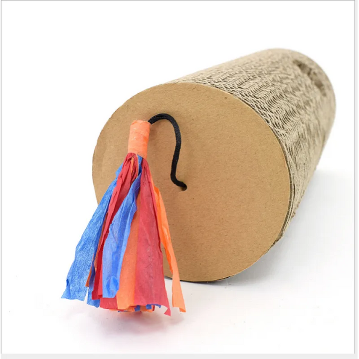 Durable cardboard cat scratcher roll; an interactive toy & claw care solution. Keeps cats entertained & furniture safe.