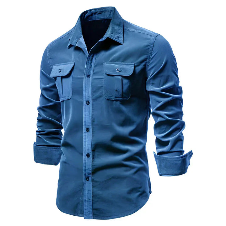 Stylish men's long-sleeve button-down shirt, a versatile addition to any smart casual or business casual wardrobe.