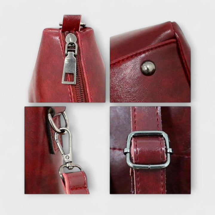 Black classic vintage style women's accessories set. Four pieces: handbag, shoulder bag, wallet.