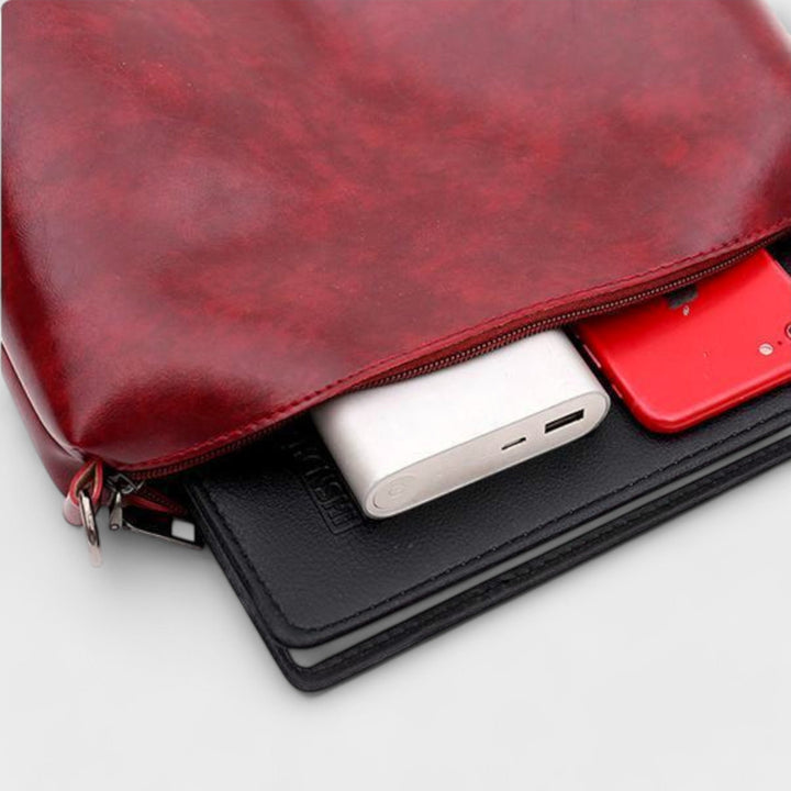 Red women's elegant vintage style 4-piece bag set, including a tote, shoulder purse, and clutch.