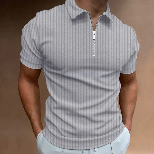 Versatile men's muscle fit polo shirt with zipper, breathable for summer and casual wear.