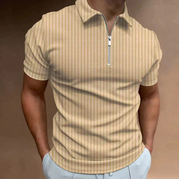 Sleek men's muscle fit zipper polo, short sleeve, perfect for modern and comfortable fashion.