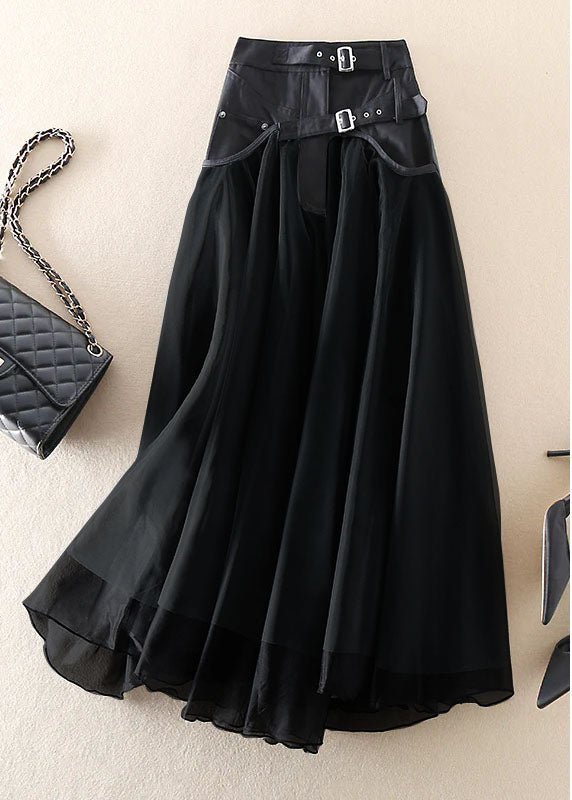 Formal women's black high-waist mesh maxi skirt, an elegant and flowy long skirt for evening and party events.