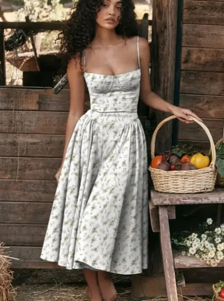 Relaxed women's summer V-neck midi dress. Perfect for beach strolls or casual outings, offering effortless comfort.