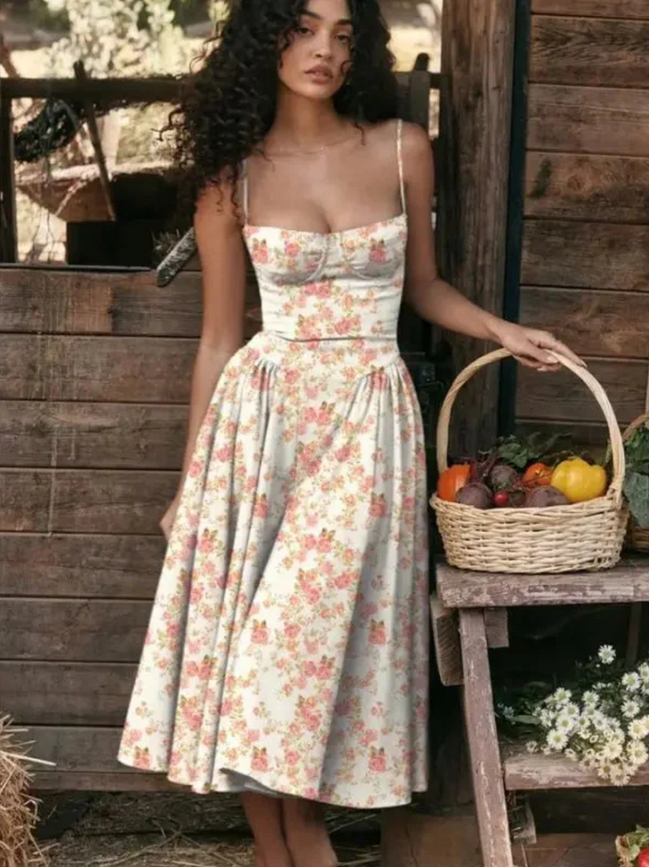 Elegant sleeveless V-neck midi dress for women, offering effortless style for summer vacations.