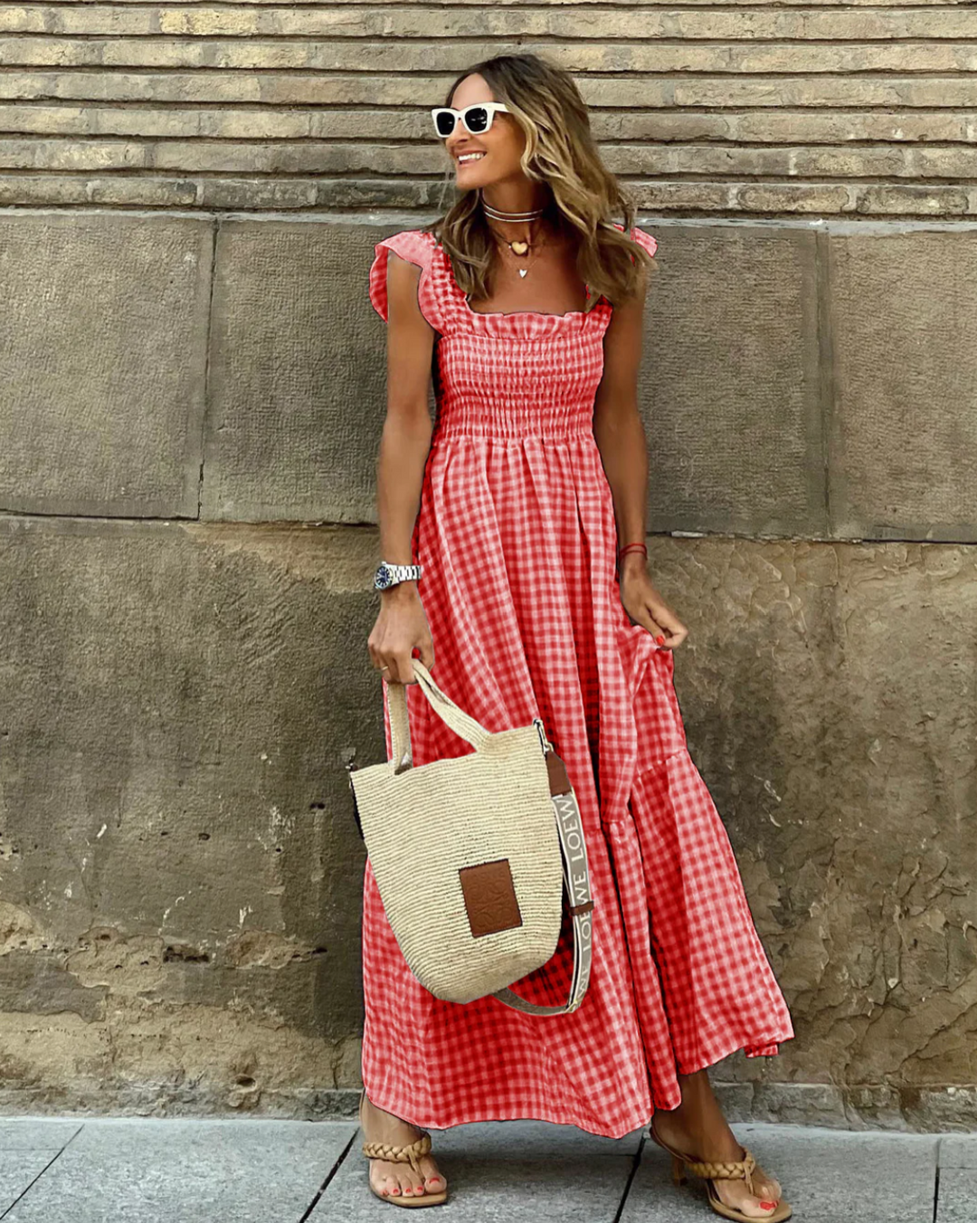Smocked bodice maxi dress for women, featuring a flowy skirt for comfort & style. Perfect summer dress.
