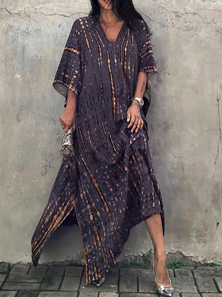 Effortless women's flowy caftan maxi dress for chic summer resort, beach & vacation style.