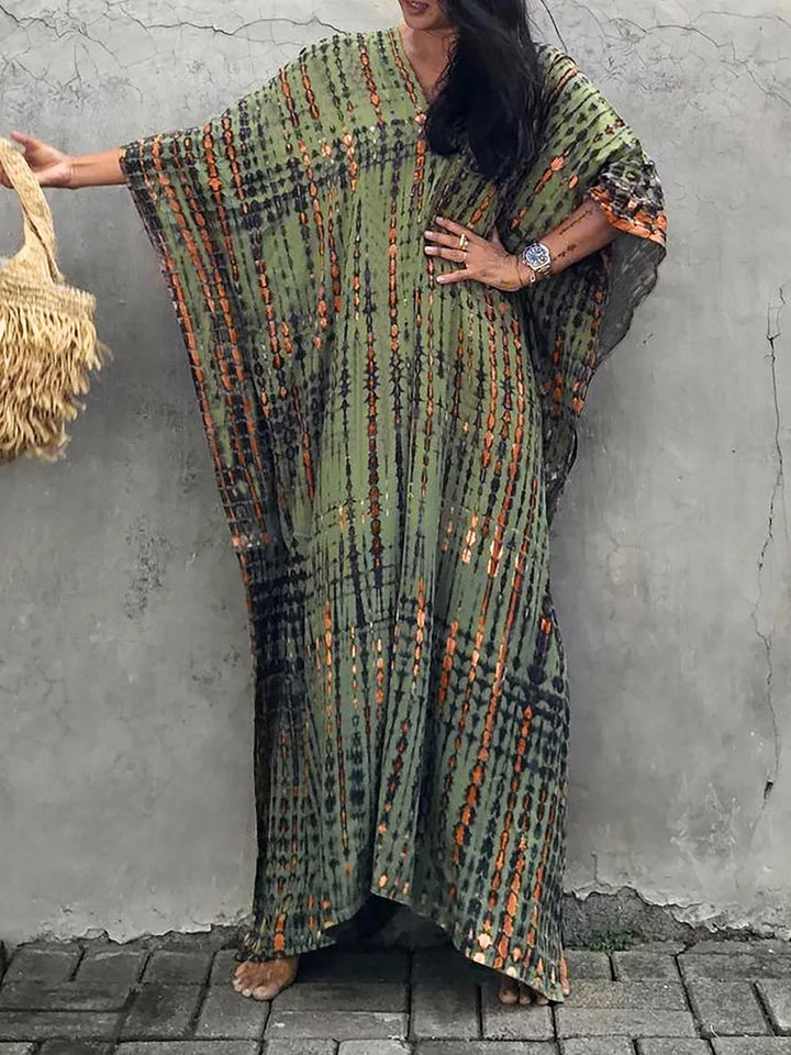 Summer beach caftan maxi dress for women, offering elegant, flowy comfort & stylish ease.