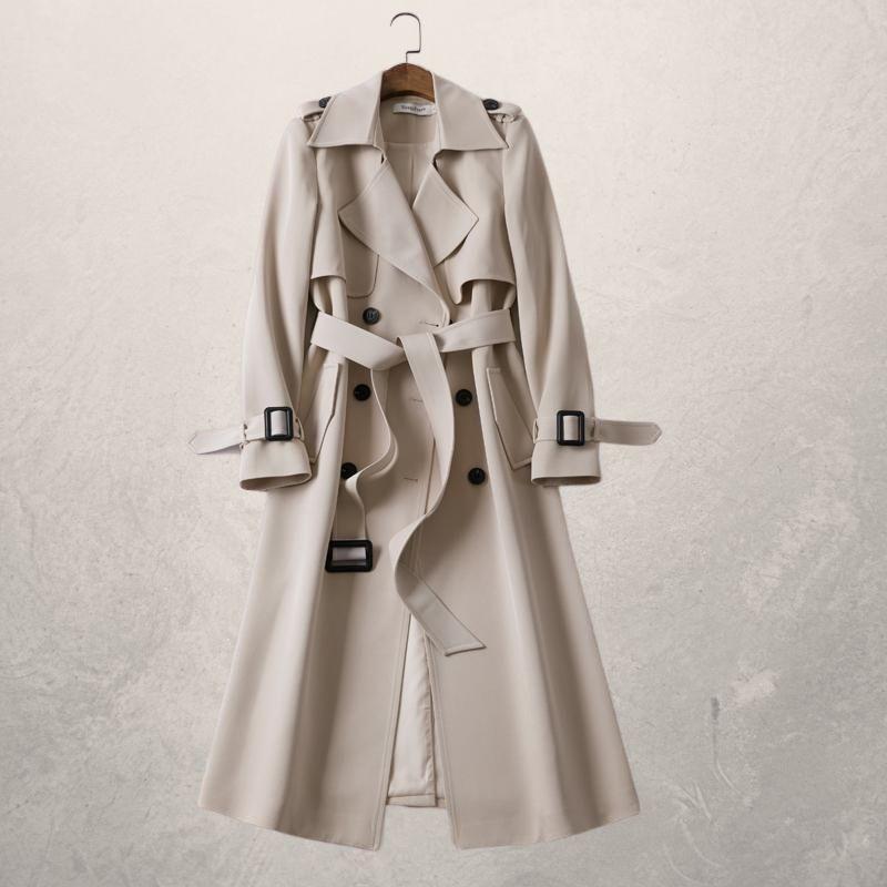 Women's classic double-breasted trench coat with belt. Timeless long outerwear for elegant style.