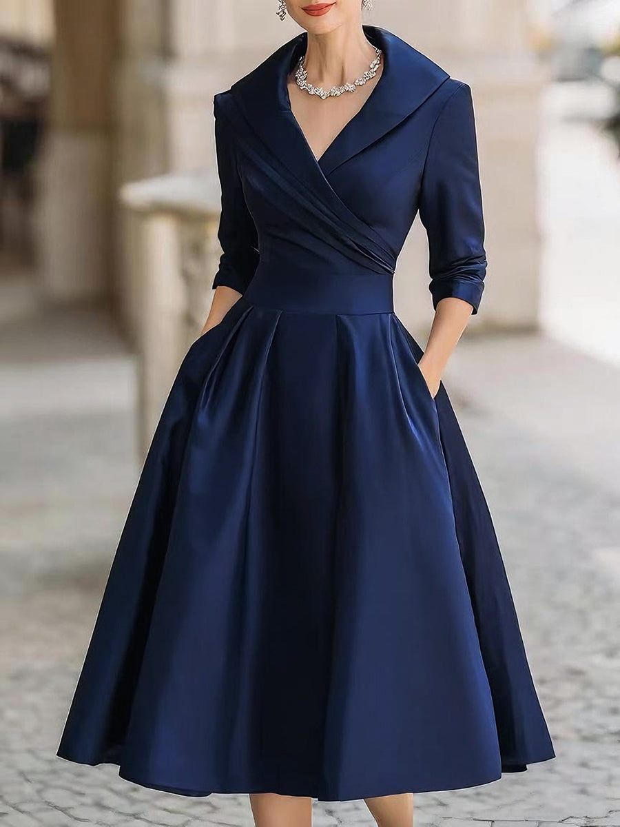 Elegant women's A-line midi cocktail dress, perfect for evening wear & special occasions.