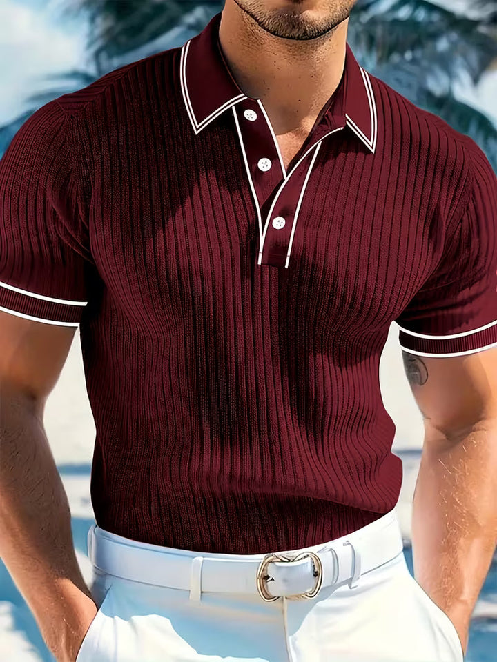 Versatile men's color-block short sleeve polo for modern casual & smart casual fashion. Comfortable everyday wear.
