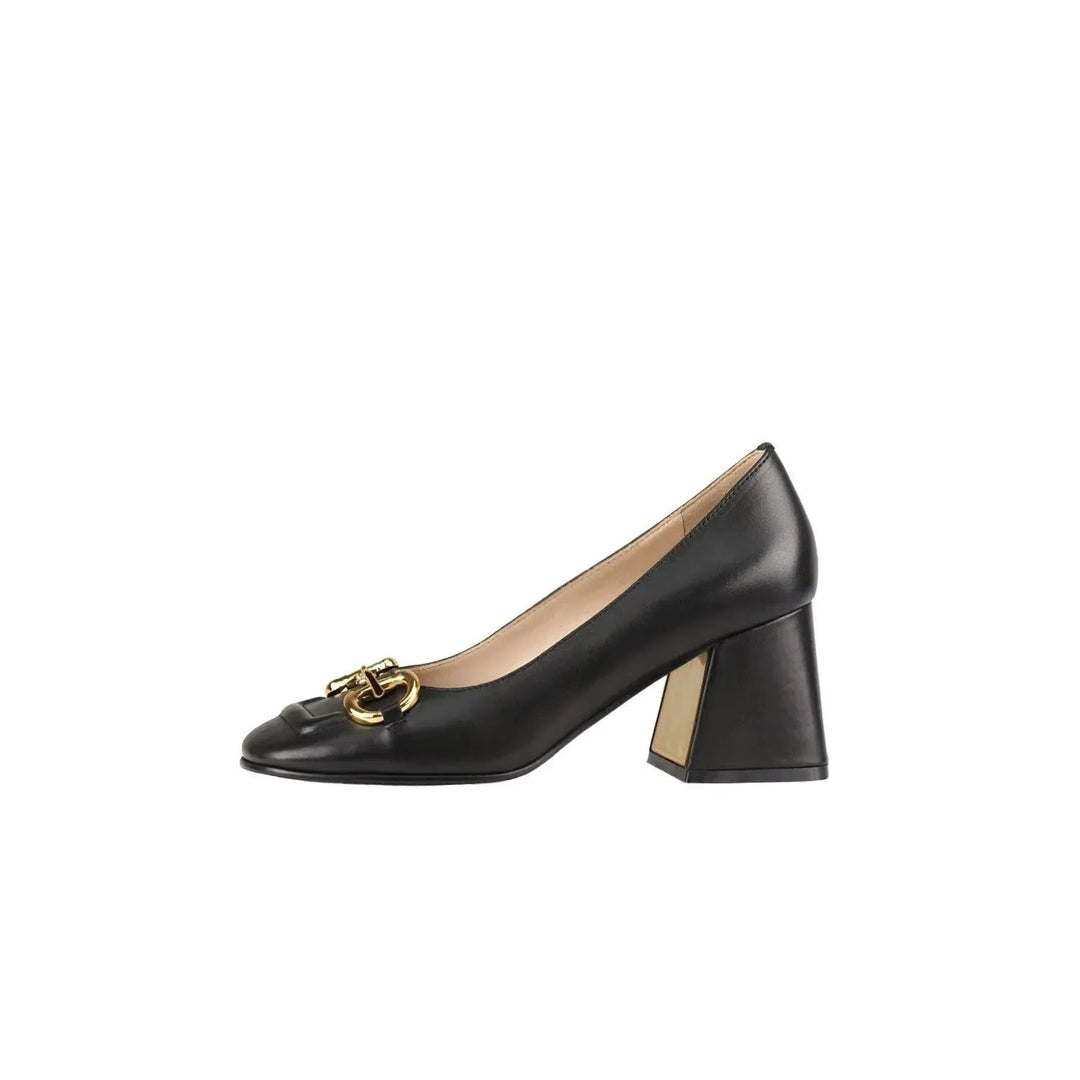 Retro high heel women's shoes with a sleek buckle strap & sophisticated square toe design.