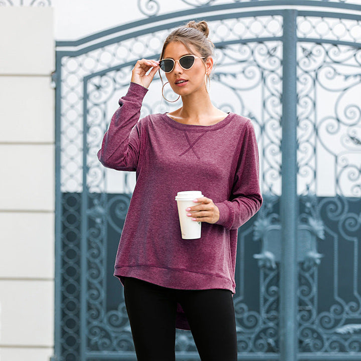 Autumn fashion women's long sleeve shirt, elegant with side slits, perfect for a stylish loose fit.