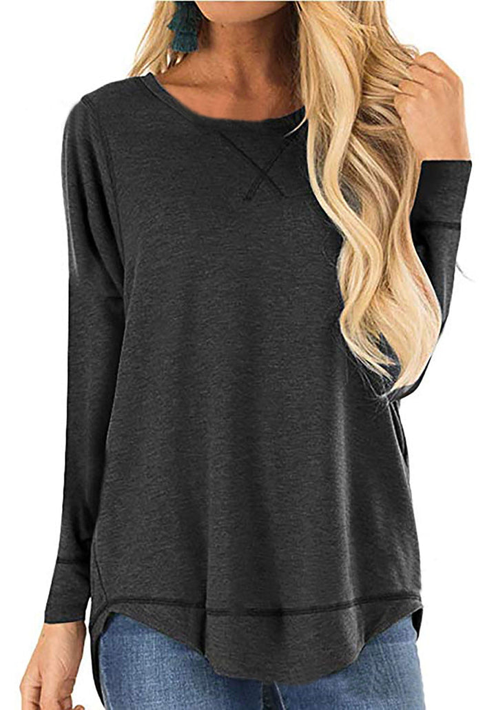 Loose fit women's long sleeve top with fashion side slits, perfect for casual spring & autumn wear.
