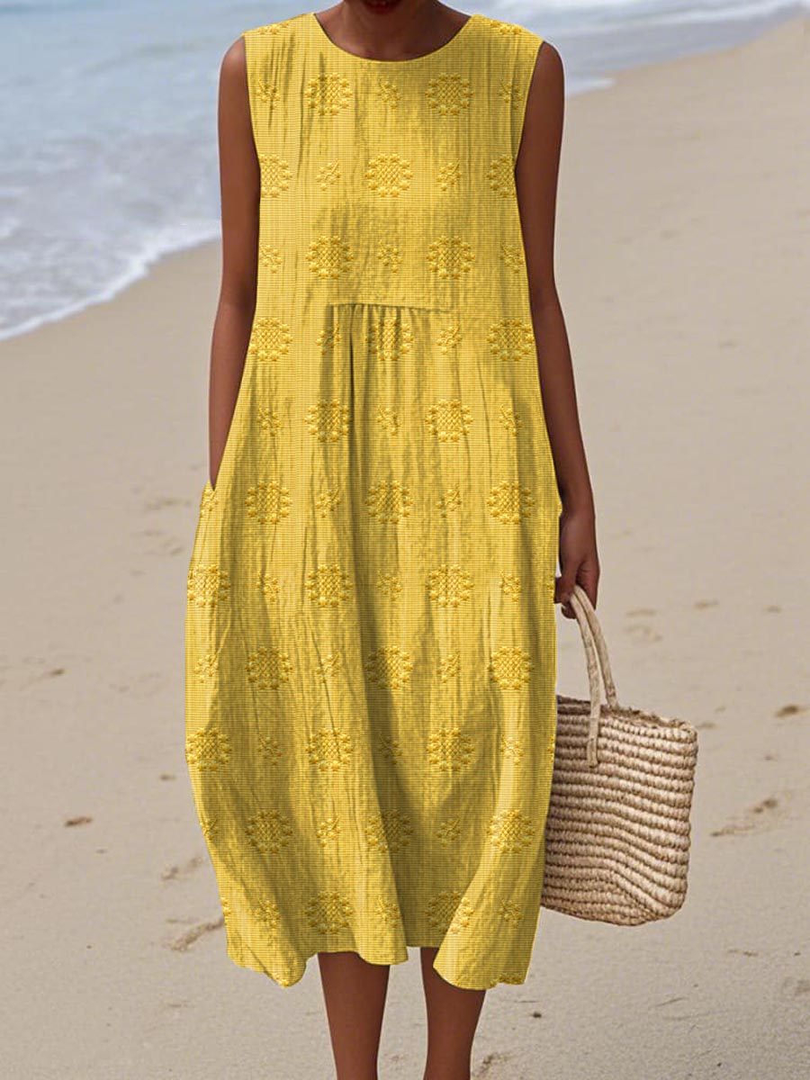 Versatile round neck midi dress for women, sleeveless and comfortable for elegant summer and everyday outfits.