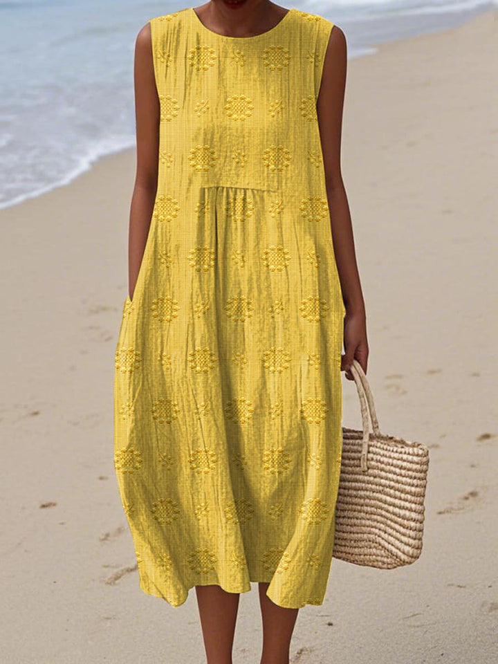 Versatile round neck midi dress for women, sleeveless and comfortable for elegant summer and everyday outfits.